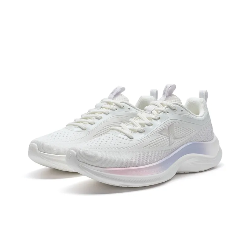 XTEP Feather Cushioning, Wear Resistant Low Top Sprint Running Shoes Women's Canvas White/Snow Cyan Purple-4