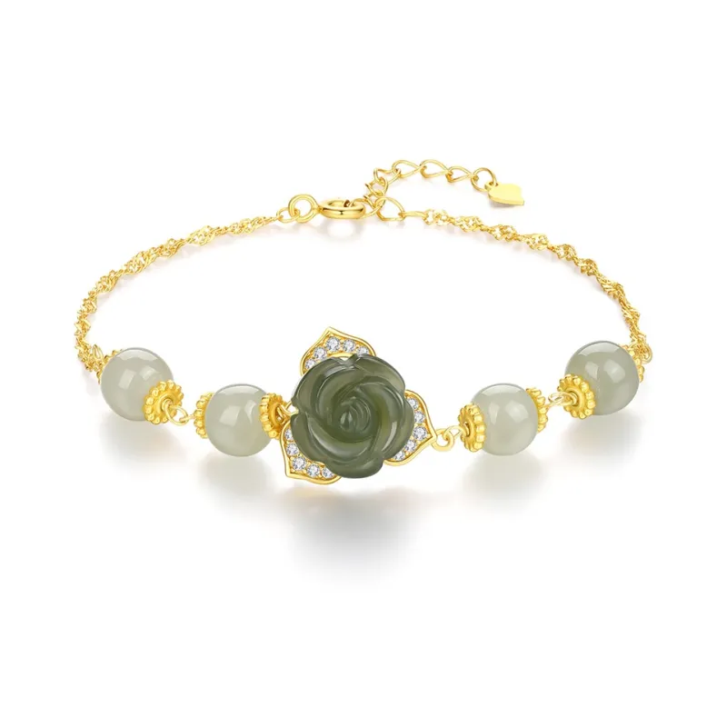 Olampe S925 Silver Hetian Jade Bracelets Women's Pale Greenish-White Jade-0