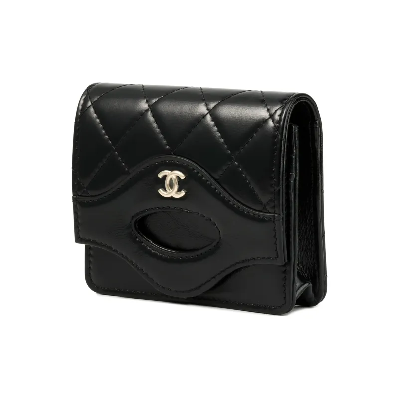 CHANEL Shiny Calfskin Coin Purse, Card Holder Women's Black-1