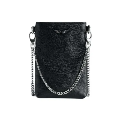 Zadig & Voltaire Grained Cow Leather Cell Phone Pouch Shoulder Bag Crossbody Bag Women's Black