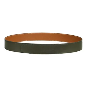 HERMES Two Tone Patchwork Box Calfskin Double Sided Leather Belts Unisex Gray Green/Gold Width 3.8cm Excluding Buckle