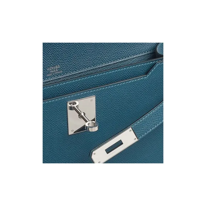 HERMES Kelly Depeches Epsom Leather Clutch Men's 7A Bleu Thalassa Sea Blue-3