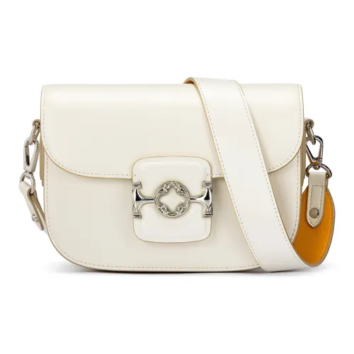 ROBERTA DI CAMERINO Cow Leather Messenger Bag, Saddle Bag, Shoulder Bag, Crossbody Bag Medium Size Women's Black/White