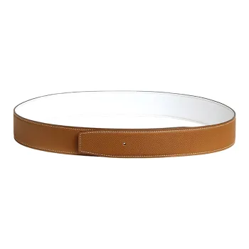 HERMES Cow Leather Leather Belts Unisex Gold/White Width: 3.8cm