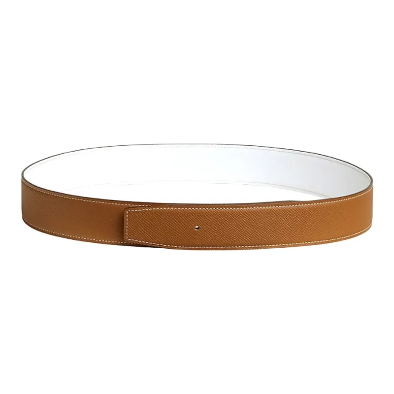HERMES Cow Leather Leather Belts Unisex Gold/White Width: 3.8cm-0