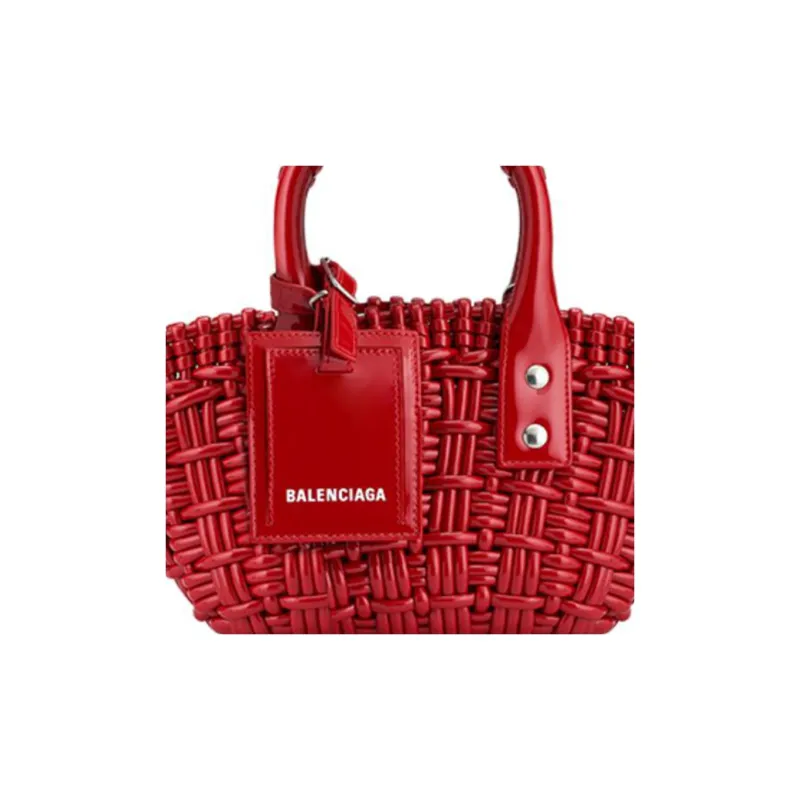 Balenciaga BISTRO Artificial Leather Basket Bag Portable Crossbody Bag Shoulder Bag Extra Mini Women's Red-5