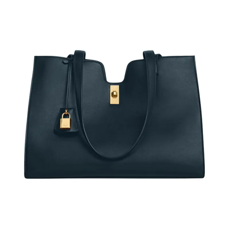 CELINE Cabas Calfskin Tote Bag Shopping Bag Shoulder Bag Handbag Women's Marine Blue-0