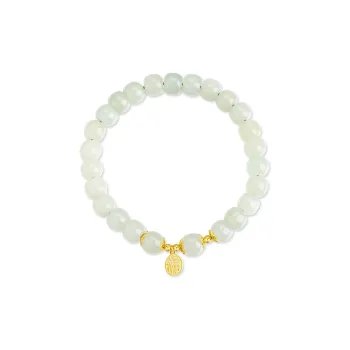 Olampe S925 Silver Hetian Jade Mint Man Green Beaded Bracelet Women's Pale Greenish-White Jade