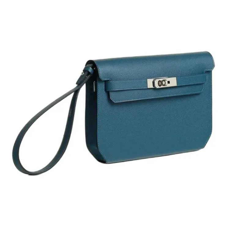 HERMES Kelly Depeches Epsom Leather Clutch Men's 7A Bleu Thalassa Sea Blue-1