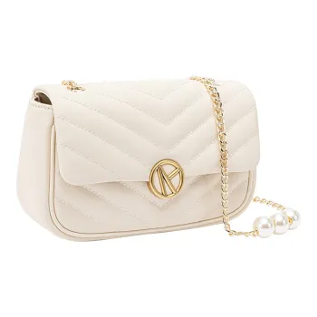 VANESSA HOGAN Cow Leather Crossbody Bags Shoulder Bags Regular Women's Ecru/Black