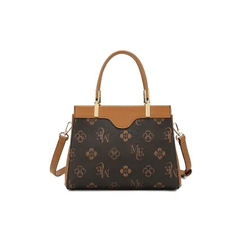 MEXICAN Polyvinyl Chloride PVC Leather With Polyurethane Leather Handbag Regular Women's Dark Brown/Ecru