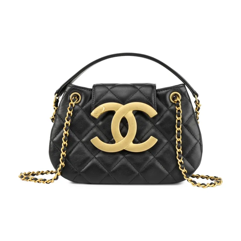 CHANEL Sheepskin Messenger Bag, Shoulder Bag, Crossbody Bag Trumpets Women's Black-0