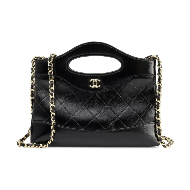 CHANEL Bright Cow Leather Shoulder Bag, Crossbody Bag, Handbag Mini Women's Black-0