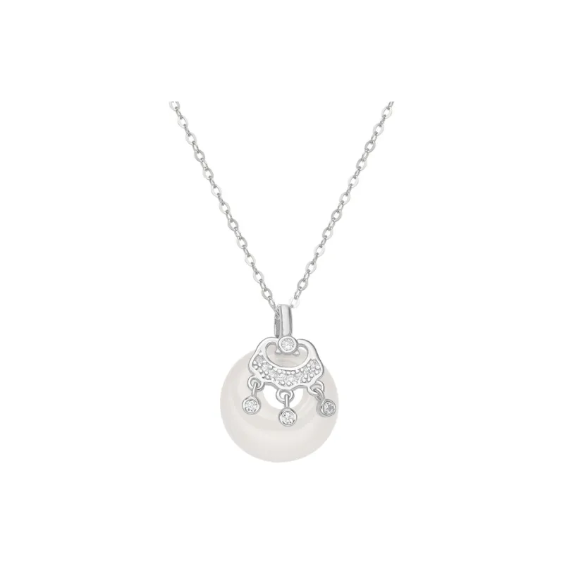 Artisan Lock Heart Jade Chalcedony Necklaces Women's-0