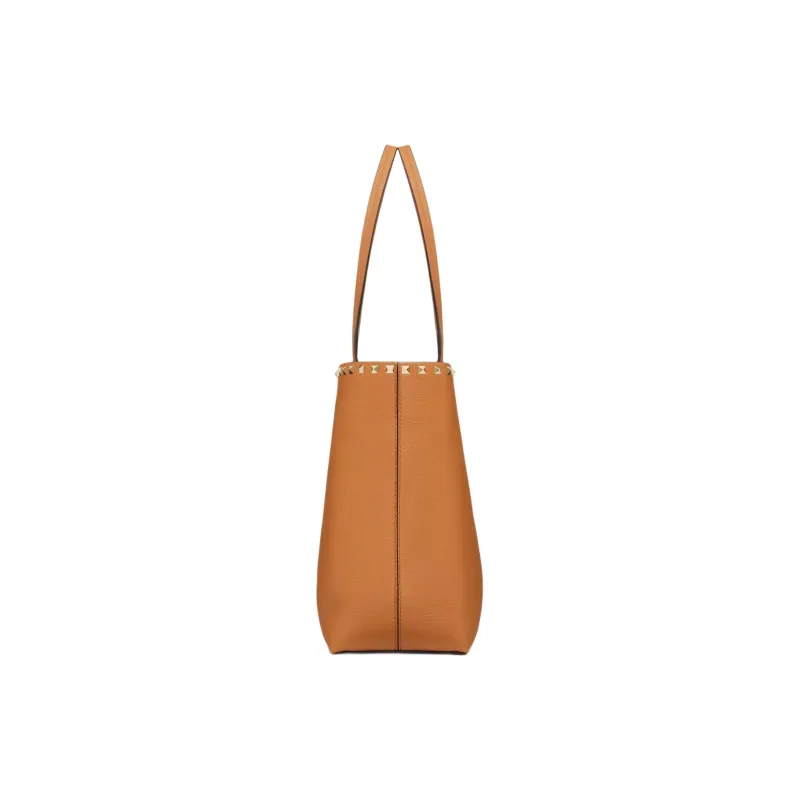 Valentino Rockstud Grain Calfskin Tote Bag, Shopping Bag, Handbag Women's Almond-2