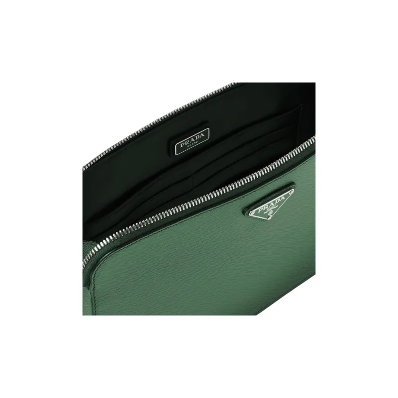 PRADA Saffiano Leather Clutch Men's Emerald Green-4