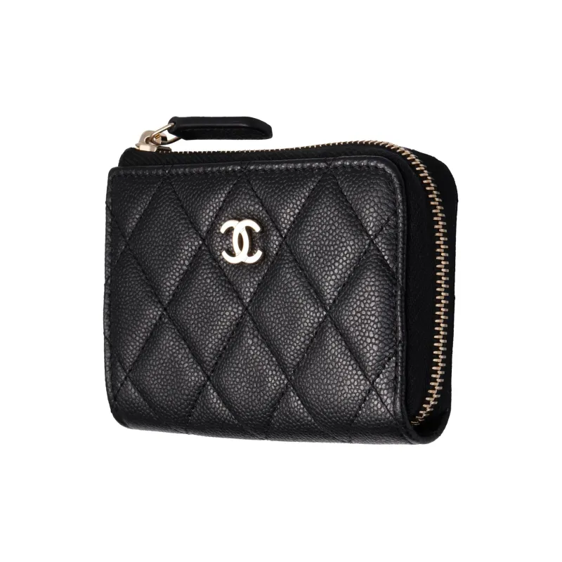 CHANEL Grain Embossed Caviar Calfskin Coin Purse Women's Black-1