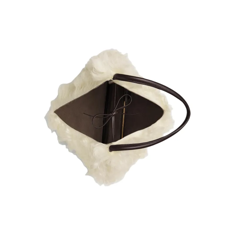 Bottega Veneta Lambskin Handbag Shoulder Bag Medium Size Women's Ivory With Fudge-2