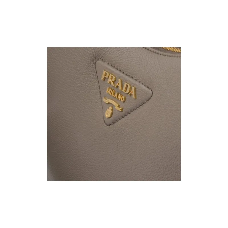 PRADA Leather Handbag Shoulder Bag Women's Mud Gray-4