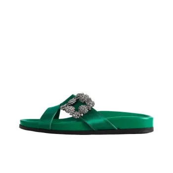 MANOLO BLAHNIK Abrasion Resistant Slide Slippers Women's Green