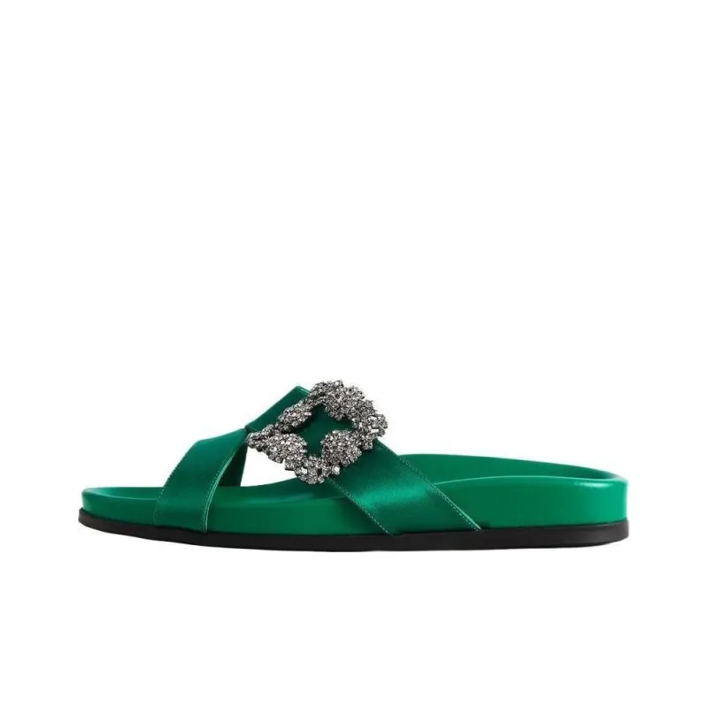 MANOLO BLAHNIK Abrasion Resistant Slide Slippers Women's Green-0