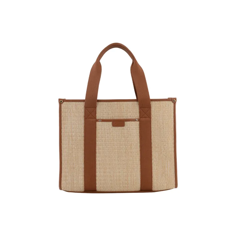 POURCHET Plant Material Woven Bag Handbag Crossbody Bag Tote Bag Large Size Women's White/Sand Yellow-1