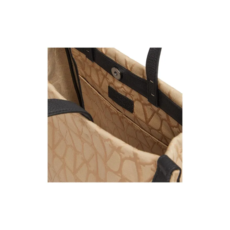 Valentino Calfskin Tote Bag Shopping Bag Handbag Medium Size Men's Beige & Black-5