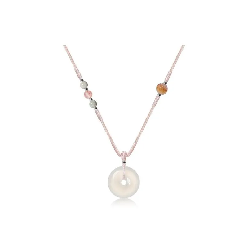 Artisan Lock Heart Jade Chalcedony Necklaces Unisex-4