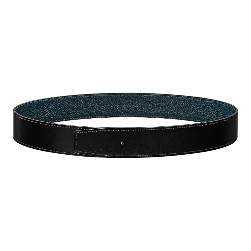 HERMES Calfskin Leather Belts Unisex Black/Blue Width: 3.8CM-0