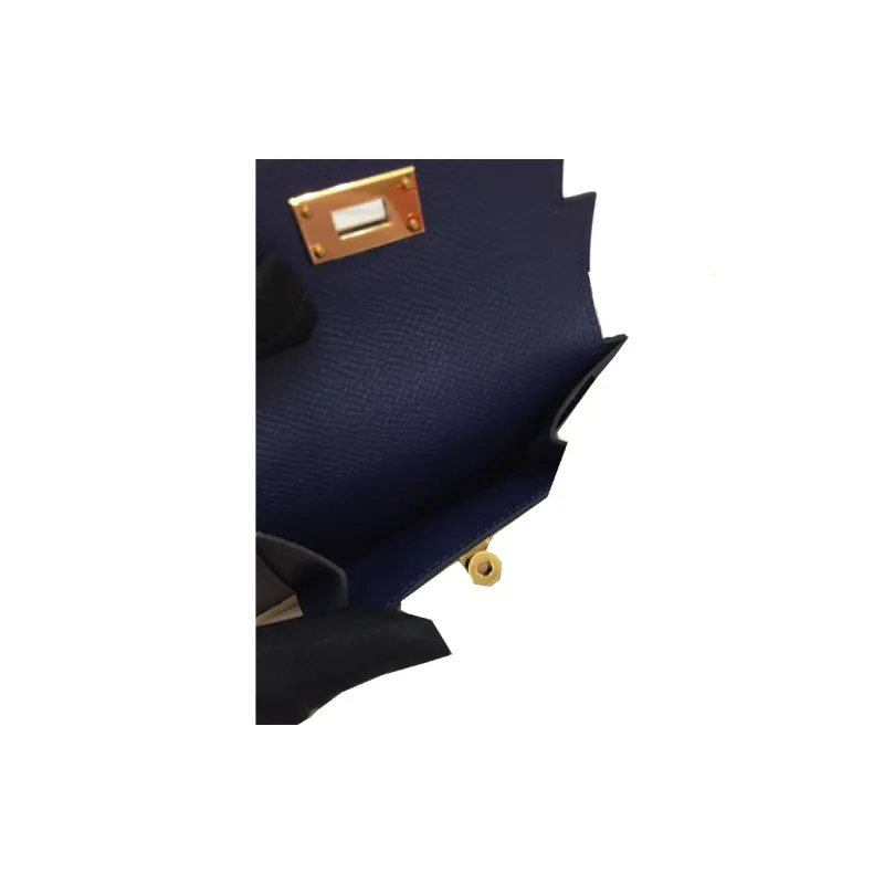 HERMES Kelly Pocket Cow Leather Card Holder Wallet Women's Sapphire Blue-4