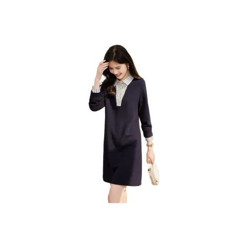 Still quiet Long-Sleeved Dresses Women's Navy Blue