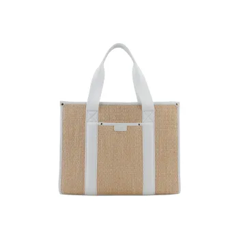 POURCHET Plant Material Woven Bag Handbag Crossbody Bag Tote Bag Large Size Women's White/Sand Yellow
