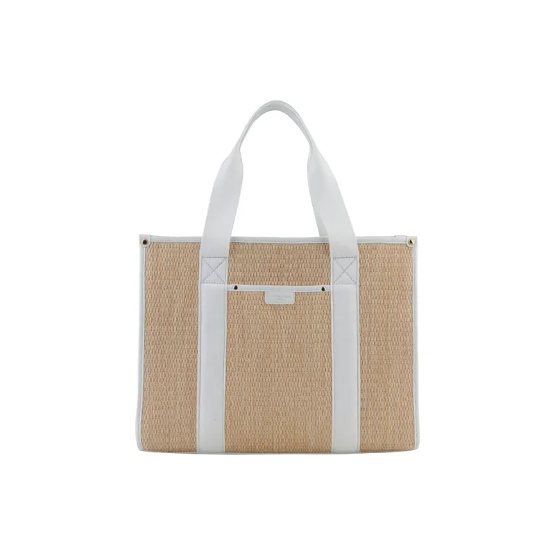 POURCHET Plant Material Woven Bag Handbag Crossbody Bag Tote Bag Large Size Women's White/Sand Yellow-0