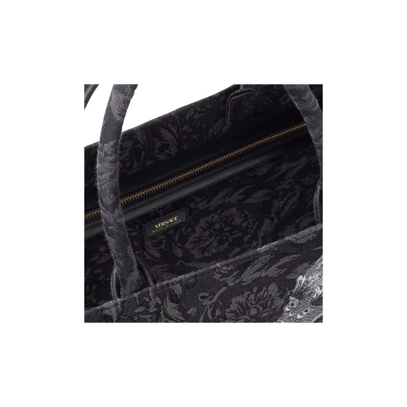 VERSACE Nylon Tote Bag Shopping Bag Shoulder Bag Crossbody Bag Handbag Women's Black-4