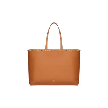 Valentino Rockstud Grain Calfskin Tote Bag, Shopping Bag, Handbag Women's Almond