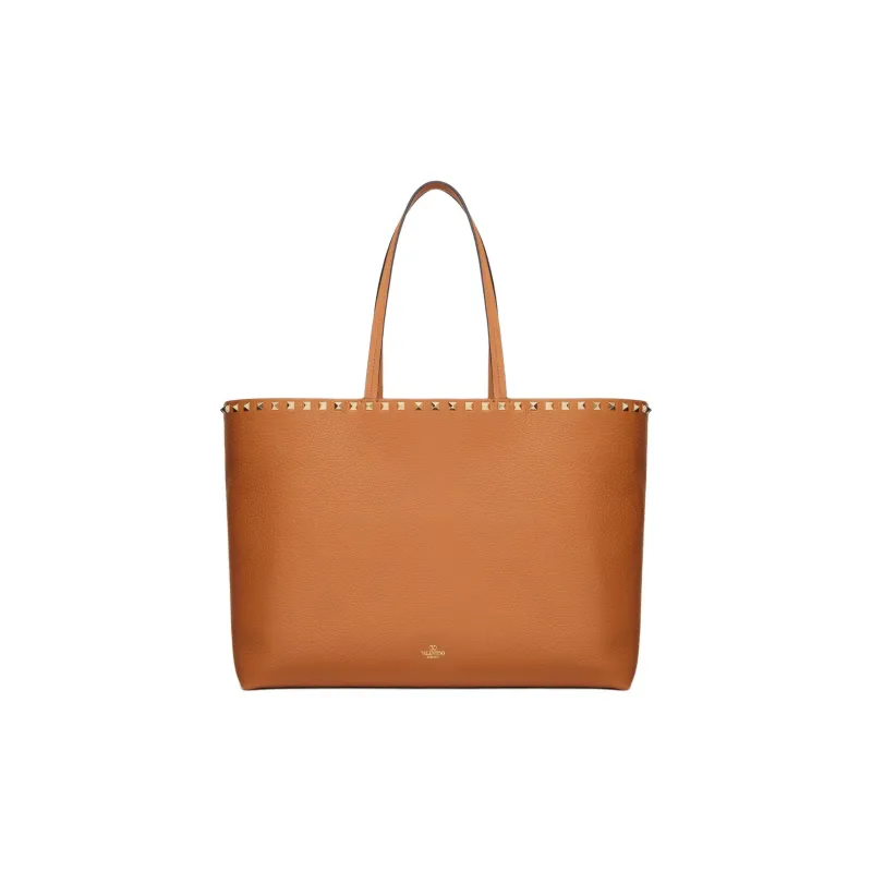 Valentino Rockstud Grain Calfskin Tote Bag, Shopping Bag, Handbag Women's Almond-0