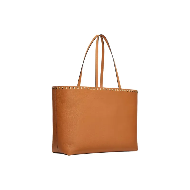 Valentino Rockstud Grain Calfskin Tote Bag, Shopping Bag, Handbag Women's Almond-1