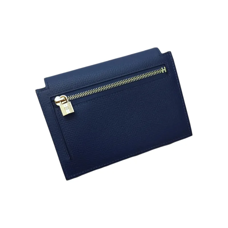 HERMES Kelly Pocket Cow Leather Card Holder Wallet Women's Sapphire Blue-2