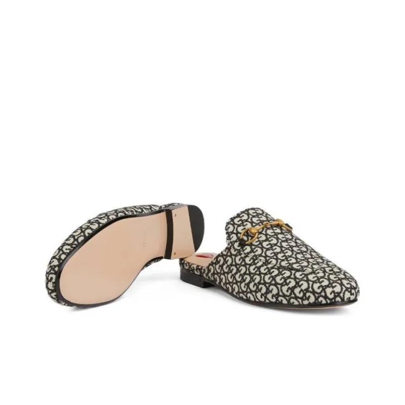 GUCCI Princetown Wrap-toe Slippers Women's Black White-4