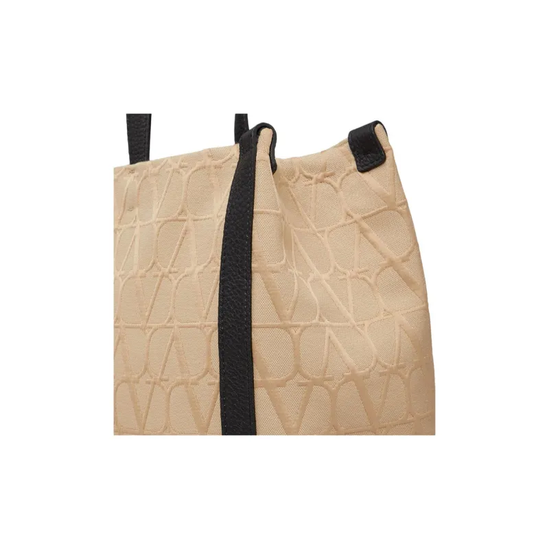 Valentino Calfskin Tote Bag Shopping Bag Handbag Medium Size Men's Beige & Black-6