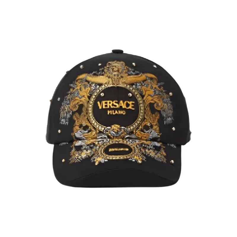 VERSACE Cotton Crystal Baseball Caps Men's Black-0