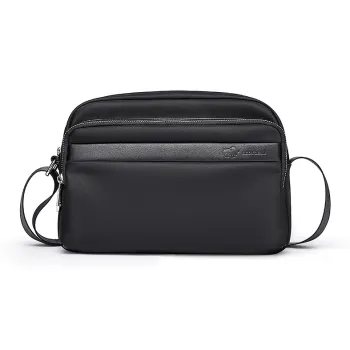 BISON DENIM Nylon Fabric With Microfiber Synthetic Leather Shoulder Bag Fashion Men's Black
