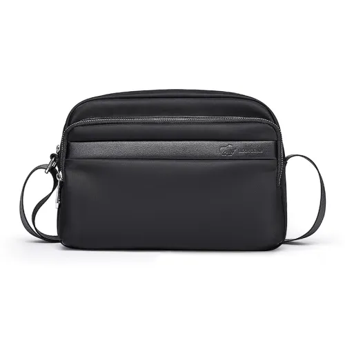 BISON DENIM Nylon Fabric With Microfiber Synthetic Leather Shoulder Bag Fashion Men's Black