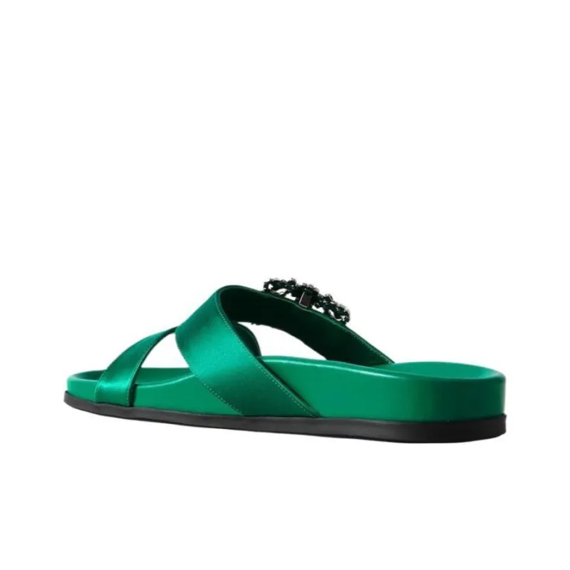 MANOLO BLAHNIK Abrasion Resistant Slide Slippers Women's Green-2