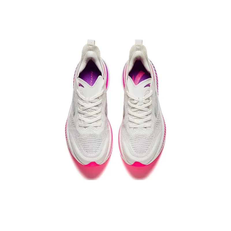 Anta Cushioning Abrasion Resistant Breathable Low Top Full Length Carbon Plate Running Shoes Women's White Pink-2