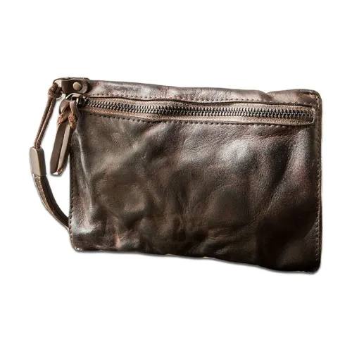 Back Step Top Grain Vegetable Tanned Cow Leather Genuine Leather Handheld Handbag Small Size Unisex Coffee