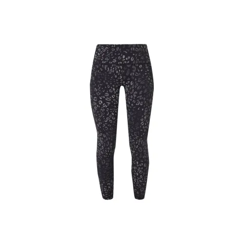 Sweaty Betty Sports Pants Women's Black Background With Reflective Leopard Print