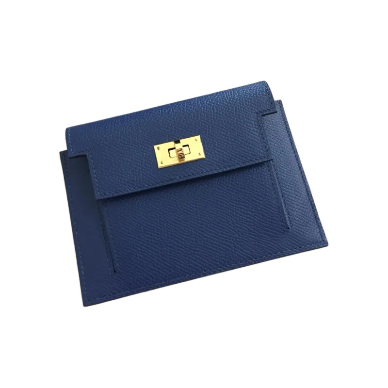 HERMES Kelly Pocket Cow Leather Card Holder Wallet Women's Sapphire Blue-1