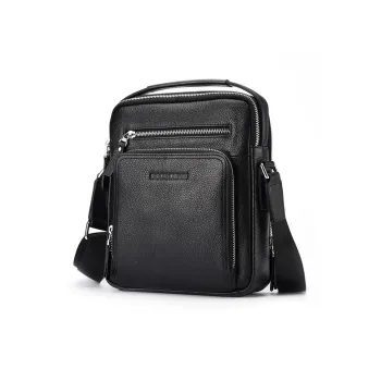 BISON DENIM Top Grain Cow Leather Shoulder Bag Regular Men's Black