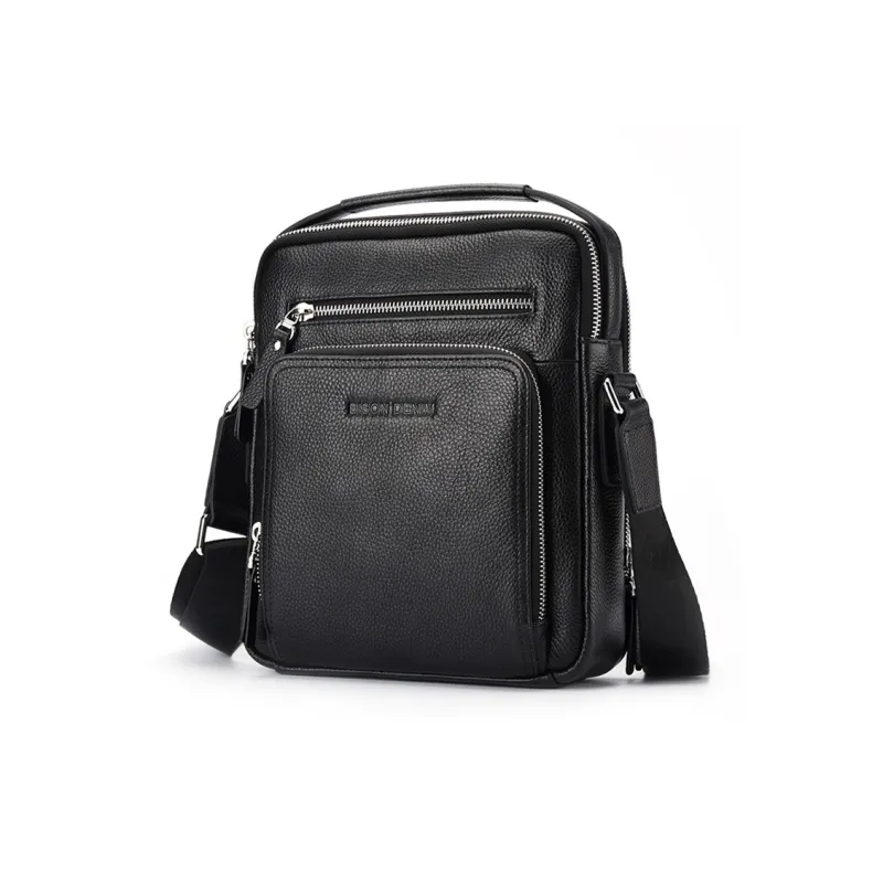 BISON DENIM Top Grain Cow Leather Shoulder Bag Regular Men's Black-0